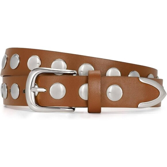 Women\'s Brown Fashion Leather Belt Punk Studded Belt for Jeans Pants Dresses main image 8